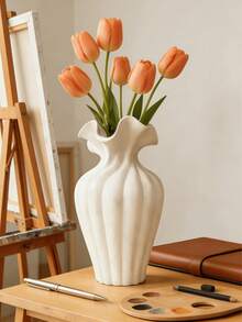 1pc Premium Nordic Minimalist Wavy Edge Textured Decorative Vase, Bohemian Farmhouse Style Living Room Bedroom Entryway Coffee Table Centerpiece, Suitable For Dried Flowers, Cotton Stems And Feather Grass - Multicolor - View 9