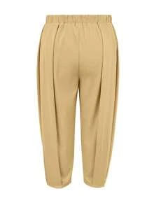 Plus Size Women's Elastic Waist Casual Daily Khaki Slim Pants, Solid Color, Suitable For Spring, Autumn And Winter - Brown - View 5