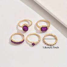 5pcs Fashionable Elegant Sexy Rhinestone Design Stackable Ring Set, Suitable For Women's Daily And Party Wear - Multicolor - View 5