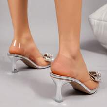 Geeyea Women's High Heels, Adorned With A Butterfly Knot Design And Metallic Sequins, Featuring A Pointed Toe, Stiletto Heel, And A Transparent Upper. Perfect For Dates, Parties, And Valentine's Day. - Bạc - Xem 5