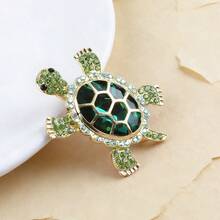 Cute Crystal Studded Sea Turtle Brooch, Ocean Animal Suit Accessory Lapel Pin, Suitable For Party Wear And Gift Giving - Green - View 5