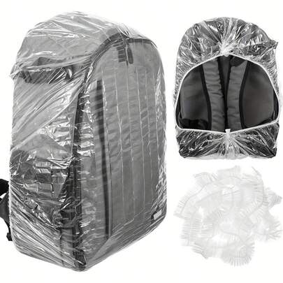Cubierta de lluvia desechable de plástico para mochila, cubierta transparente elástica para mochila para la escuela, viajes, senderismo - Protector de mochila impermeable y a prueba de polvo, cubiertas de lluvia de plástico transparente desechables para mochila, cubiertas de polvo elásticas y extensibles para mochilas, equipaje, bolsas escolares, cubierta de lluvia de plástico desechable impermeable para mochila
