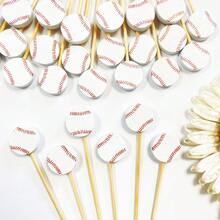 100 piezas Decoraciones para pastel de béisbol, Palillos para cócteles, Palillos elegantes, Para aperitivos, postres, pinchos, bandejas de salchichas, pinchos de fruta, Decoraciones para fiesta de partido de béisbol, Suministros para fiesta con tema deportivo (Béisbol) - Rojo y blanco - Ver 7