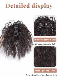 合成爪夹卷曲凌乱假发接发，短马尾蓬松接发，女士日常及派对佩戴，耐高温纤维材质。 - 彩色 - 查看 2