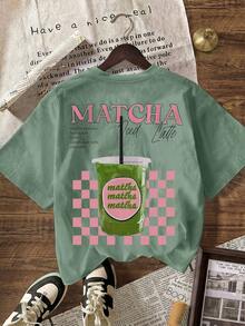 Áo thun cổ tròn tay ngắn thiết kế Matcha thường ngày cho nữ, mùa hè - màu xanh lá - Xem 3