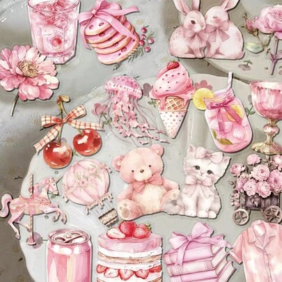 50 miếng dán hình dễ thương màu hồng, dùng để trang trí ốp điện thoại, sổ tay, lịch, máy tính bảng, ván trượt, đàn guitar, quà tặng tiệc tùng.