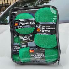 9pcs Car Cleaning & Detailing Kit - Microfiber Cloths, Glass Cloth, Washing Mitt, Waxing Sponge, Wheel Brush - Green 9-piece Set - Oxford Cloth Version - View 3