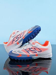 Kids' Football Shoes - Shock-Absorbing & Breathable, Comfortable & Durable, Ready For Match - Hook And Loop Strap, PU Upper, Nylon Lining, EVA Insole, Printed Pattern Design - Blue - View 8