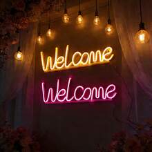 1pc LED Letter "Welcome" Neon Light Wall Decor, Battery/USB Powered Ambient Light For Bar, Shop, Bedroom, Living Room, Romantic, Party Decoration - Welcome Neon Sign - View 6