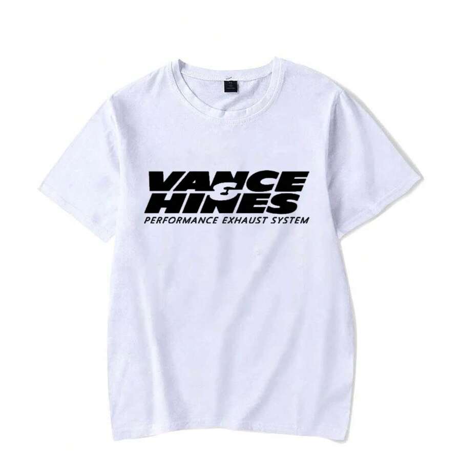 VANCE HINES Motorcycle Racing Exhaust Inspired Graphic Tee, Casual Harajuku Soft T-Shirt, Unisex Summer Top - 白色 - 查看 1