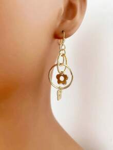 Hoa tai mặt tròn hình học rỗng sáng tạo tối giản, quà tặng trang sức cá nhân hóa cho phụ nữ - Vàng - Xem 2