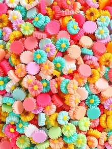 1cm Flor plana de resina multicolor mini, flor hecha a mano, decoración creativa DIY para boda, arte de uñas, manualidades - color aleatorio - Multicolor - Ver 7