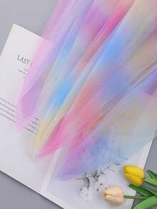 1块柔软亲肤的彩虹渐变薄纱面料，适合DIY、童装、面纱、手工制作。 - 粉紅紫羅蘭黃 - 查看 6