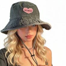 Mũ tai bèo hình trái tim kiểu retro mới dễ thương, mũ câu cá chống nắng đa năng dành cho nữ, thích hợp cho mùa xuân/hè. - mũ - Xem 5