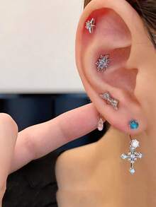 1件闪亮恶魔耳钉，百搭耳骨耳钉，雪花耳环，女士款，蓝色 - 彩色 - 查看 2