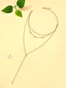 1件Y型套索项链，时尚流苏吊坠项链，简约礼物 - 金色 - 查看 4