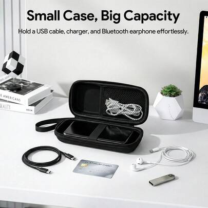 SSD Enclosure Storage Case - 3-Layer Shockproof Protection For External SSDs,Hard Shell Design With Wrist Strap & Metal Carabiner For Portability,Internal Mesh Pouch & Elastic Band For Cable/SSD Organization,Compact Size (7.5"*3.1"*2.0") Ideal Tech Organizer For Travel,Office,Home Use,Fits External Hard Drives & Small Computer Accessories