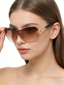 Gafas de moda unisex Y2K, gafas sin montura cuadradas extra grandes para mujeres, adecuadas para salidas de verano y vacaciones, ideales para la playa, el estilo casual de negocios, los viajes al aire libre, el regreso a la escuela con estilo universitario y diversas ocasiones en primavera y verano - Marrón Mocha - Ver 6