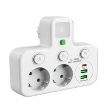Bộ chuyển đổi ổ cắm điện mở rộng có cổng USB C và 2 ổ cắm AC, ổ cắm đa năng 2500W với công tắc riêng và đèn ngủ LED. - Phích cắm loại EU E (220-240V) - Xem 2