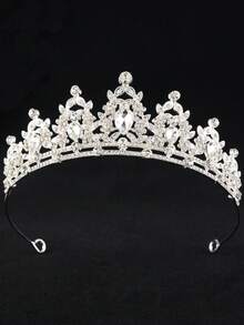 1pc Water Drop Glass Rhinestone Crown Bridal Headpiece, Holiday & Graduation Gift Accessory For Women - Silver - View 2