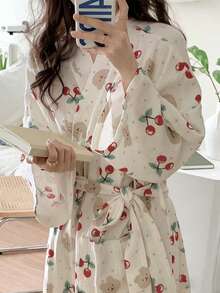 Áo choàng tắm kẻ sọc nhuộm màu kiểu Nhật Bản, đồ ngủ/đồ mặc nhà rộng rãi thoải mái dành cho nữ, thích hợp cho mùa xuân và mùa thu. - Nhiều màu - Xem 8