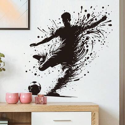 1pc 2D Printed Football Player Ball Control Wall Sticker, DIY Self-Adhesive Design, Ink Painting Human Shadow Wallpaper, Easy Installation, Suitable For Living Room, Bedroom, Study, Office And More Scenarios