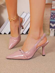 Sepatu Hak Tinggi Wanita, Hak Tipis, Ujung Lancip Elegan, Hak Kitten, Sandal dengan Bagian Belakang Elastis dan Ujung Tertutup - Berwarna merah muda - View 4