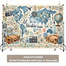2D Flat Printing Decorative Tapestry,Printed Wall Tapestry, World Map, Travel Elements, "Let The Adventure Begin" Text. Suitable For Living Room Or Dorm Room Decoration And Party Themes, Home Decor, Decorative Tapestry, Art Wall Hanging, Polyester Fabric, Wall Hanging Tapestry, Printed Decoration, Party Planning. Unique Gift Idea, Wall Art, Ideal Choice For Party Celebrations. Non-Luminous1PC, Peach Skin Fabric Material,Party Gifts, Indoor And Outdoor Decorative Banners, Suitable For Hanging In Bedrooms, Living Rooms, Offices, And Dormitories For Party Decorations.,1PC,1PC - 彩色 - 查看 4