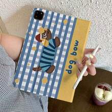 卡通蓝色格子腊肠犬图案扁平保护套，兼容苹果第11代平板电脑、第12代平板电脑、Pro 2025新款、Mini 6时尚款、Mini 7可爱款、第10代Air 7/6平板电脑，男女通用11英寸平板电脑保护套 - 藍色 - 查看 4