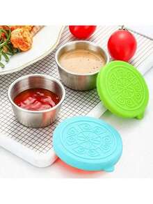 2/6pcs X 1.6oz Stainless Steel Salad Dressing Containers With Lids, Small Leak-Proof Reusable Portable Sauce Cups For Lunch Boxes, Picnic, Travel Meal Prep And Kitchen Storage - Multicolor - View 3