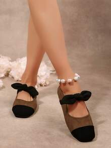 Women's Versatile Comfortable Casual Slip-On Block Heel Square Heel Flat Loafers, Beige - Brown - View 2