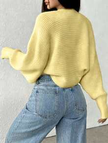 Cárdigan de punto de lana de unicolor acanalado informal para mujer - Amarillo - Ver 2