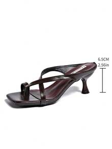 Sandal Jepit Hak Tinggi Minimalis Colorblock Baru 5cm, Sandal Jepit Wanita Ujung Terbuka untuk Musim Panas 2025, Sandal Jepit - Coklat - View 8