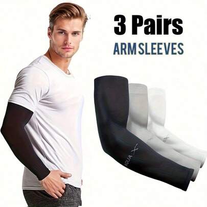3 pares de mangas para el brazo de seda de hielo de moda, cubiertas para el brazo de verano unisex, protección UV, manga larga elástica, adecuada para ciclismo, conducción, pesca, ocio y deportes