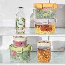 1100ML Round Transparent Plastic Lunch Box, Sealed Leak Proof Bento Box, Portable Fruit Salad Container, Microwave Heated Food Storage Container, Large Capacity Refrigerator Fruit Vegetable Preservation Box, Suitable For Students & Adults To Use At School, Office, Travel, Camping, Picnic, Back To School - Multicolor - View 7