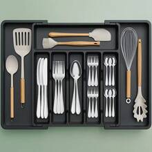 1pc Expandable Silverware Drawer Organizer Tray, Large Adjustable Plastic Cutlery Holder, Utensil Caddy, Fits Various Drawers, Neat & Orderly Cutlery Storage For Kitchen, Dining Room, Cabinet, Home - Multicolor - View 8