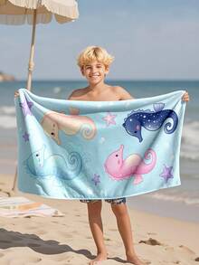 1pc Colorful Seahorse Pattern Kids Beach Towel, Super Soft Microfiber Extra Large Beach Blanket, Super Absorbent Bath Towel, Suitable For Travel, Swimming Pool, Diving, Surfing, Yoga, Camping, Available In Multiple Sizes, Beach Accessories For Beach, Pool, Travel, Camping, Yoga - Multicolor - View 6