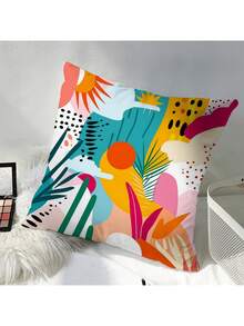 4pcs Dopamine Colorblock Tropical Plant Pillow Covers, Living Room Sofa Backrest Covers, Bedroom Headboard Decorative Cushion Covers (Pillow Inserts Not Included) - Multicolor - View 7