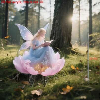 扁平D型亚克力和平天使花园插牌，庭院草坪纪念装饰，适用于户外花园盆栽景观，防风防雨，送朋友的礼物，节日礼物，花园照明装饰