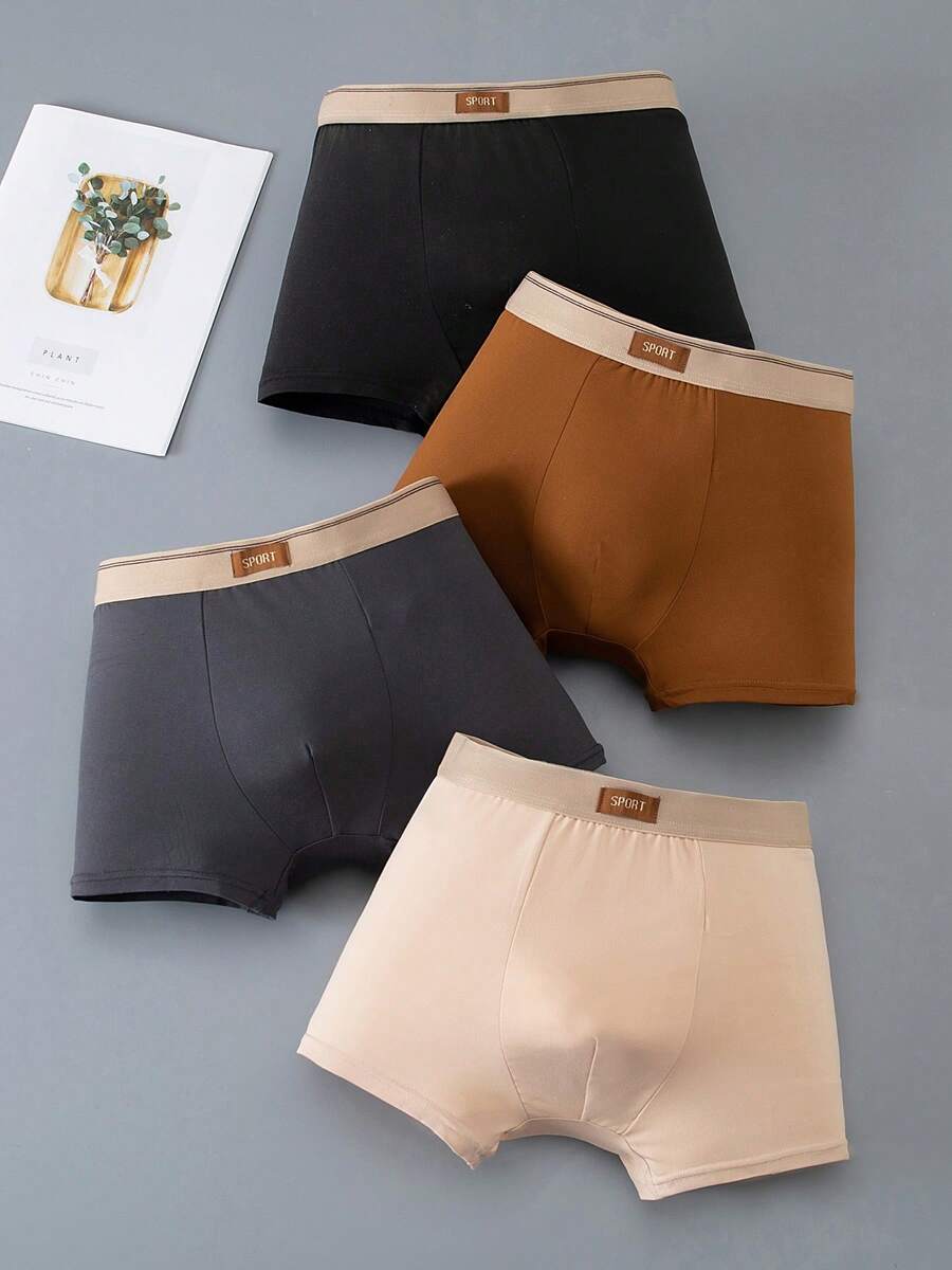 4pcs/Pack Teen Boy Patchwork Boxer Briefs, Casual Daily Wear - Multicolor - View 1