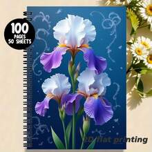 1 Peça Caderno Espiral Minimalista com Padrão Floral, Tamanho A5, A Capa apresenta uma Íris Florida com Linhas Elegantes em um Bottom Azul Fresco, Acompanhe sua Inspiração Diária e a Escrita de Pensamentos - W - Visão 6