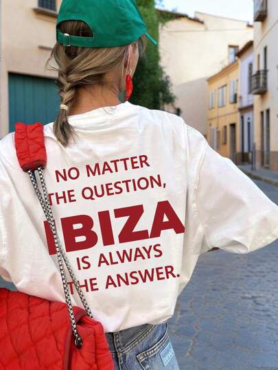 Camiseta de manga corta de cuello redondo con estampado de letras de moda minimalista de verano, versátil y adecuada para mujeres