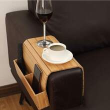 Couch Arm Tray, Couch Arm Table With 2 Non-Slip Cup Coasters And Sofa Backrest Shelf, Couch Cup Holder Tray, Stable And Fixed, Easy To Clean - C - 查看 3