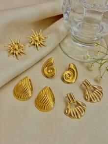 12pcs 6 Pairs Fashion Luxury Geometric Gold Women's Earrings Set, Suitable For Daily Wear, Gift For Friends, Party Summer Vacation Outfit - Multicolor - View 3