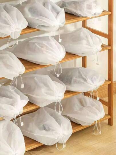 50 Pcs/Set 32 X 48 X 0.1 Cm Non-Woven Shoe Bags, Simple White Drawstring Dustproof Travel Shoe Bags