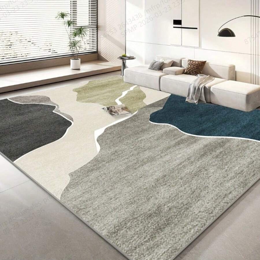 1pc Modern Abstract Geometric Velvet Carpet, 850g/Sqm Soft Non-Slip Machine Woven Polyester Rug, Suitable For Living Room, Bedroom, Office And Entrance - Machine Washable, Rectangular, Lightweight, Durable - C - View 1