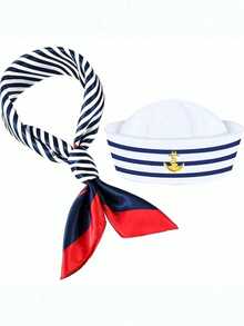 1套情侶裝，包含水手風格服裝、藍色條紋海軍帽、船長角色扮演水手帽、遊艇派對帽及情人節主題禮物 - 彩色 - 查看 5