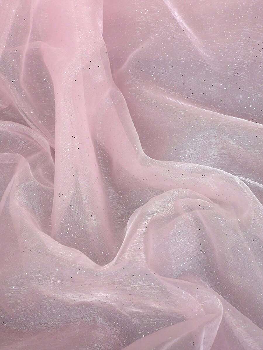1 mảnh vải organza mỏng manh họa tiết sao, chất liệu vải trong suốt sang trọng dùng làm váy cưới, chân váy dài thướt tha cho sàn diễn thời trang. - hồng - Xem 1