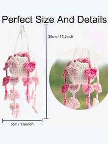 1pc Car Plant Hanging Decor, Rearview Mirror Pendant, Creative Car Strawberry & Pothos Ornament - Pink - View 6