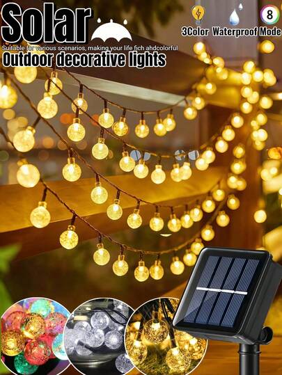 20/50/100 LED Solar Crystal Bubble Ball Light String -16.4/22.97/72.17FT, 8 Lighting Modes, IP65 Waterproof Garden Light String, Outdoor Color Light String, Suitable For Garden, Courtyard, Fence, Porch, Balcony, Wall, Pavilion, Small Bar And Other Decorations, Intelligent Light Sensing - No Electricity Fee, More Suitable For Wedding, Camping, Party, Easter, Festival And Other Party Celebration Decoration